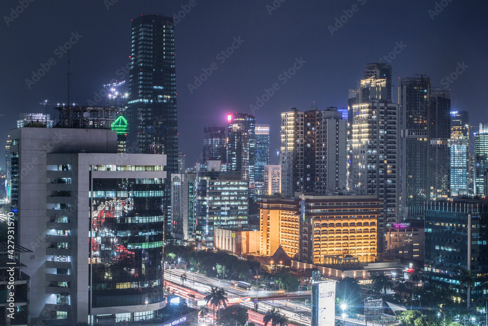 Jakarta, Indonesia – October 27, 2016: A night view cityscape of Indonesia capital city Jakarta Jakarta, Indonesia – October 27, 2016: A night view cityscape of Indonesia capital city Jakarta