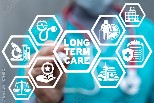 Concept of long-term care. Elderly patient medical insurance service and healthcare. photo