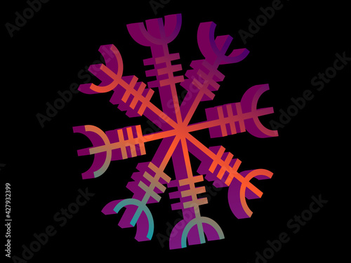 Helm of Awe or Helm of Terror 3d isometric symbol with gradient. Norse mythology. Icelandic magical stave. Galdrastafir, intertwined runes. Vector illustration