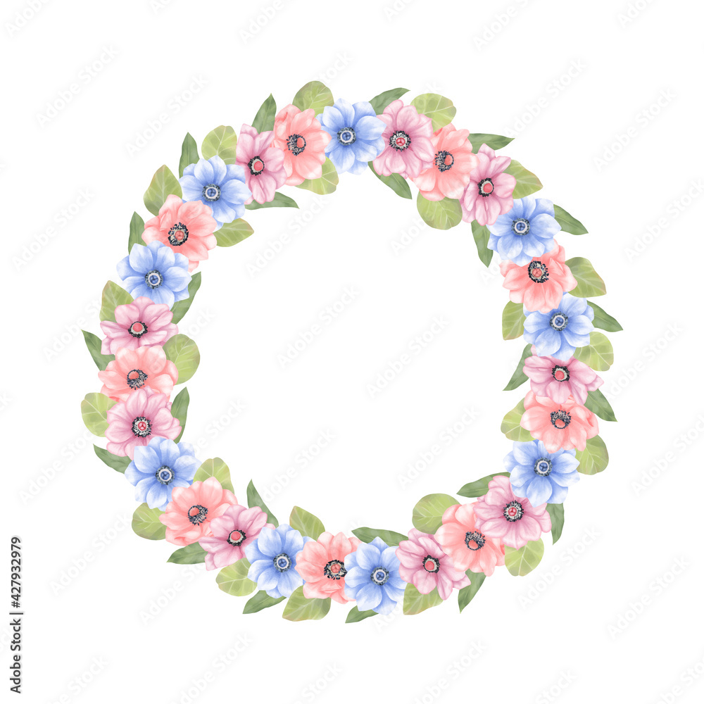 Floral summer wreath. Holiday flowers circle frame Floral summer wreath. Holiday flowers circle frame