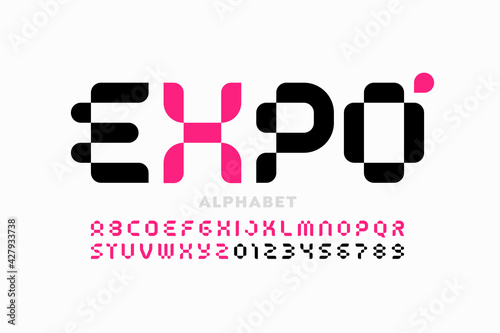 Modent style font, typography design, alphabet letters and numbers