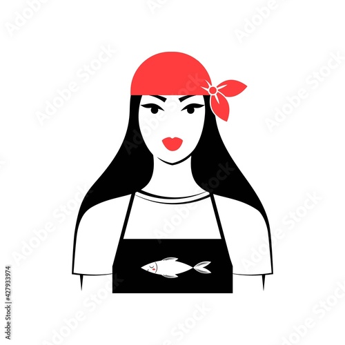 Waitress, cook from a fish restaurant. Fish shop saleswoman