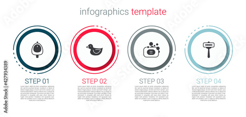 Set Toilet urinal or pissoir, Rubber duck, Bar of soap and Shaving razor. Business infographic template. Vector