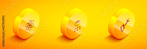 Set Isometric Atom, Genetically modified food and Syringe icon. Vector