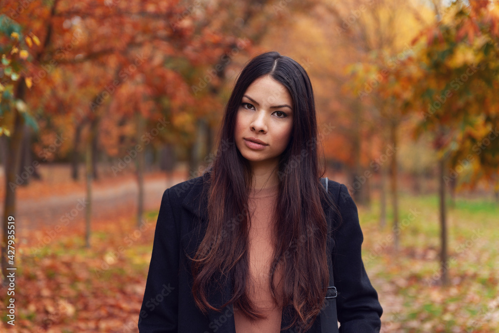 Asian Woman Outdoors In Autumn Asian Woman Outdoors In Autumn