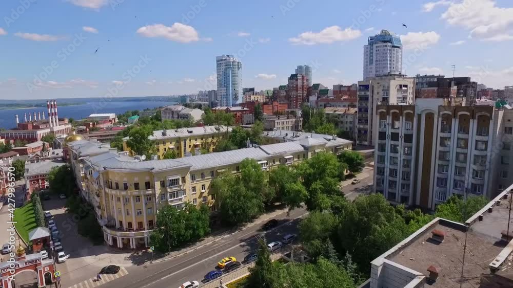 aerial view of buildings in different architectural style in russian city Samara at summer day aerial view of buildings in different architectural style in russian city Samara at summer day