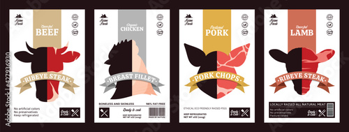 Set of butchery label design for groceries, meat stores, packaging and advertising