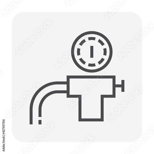 Gas cylinder and equipment vector icon. Consist of tank bottle, valve, air regulator, pressure gauge and fuel gas i.e. acetylene, argon, oxygen, nitrogen for welding, cutting in industry. 64x64 px.