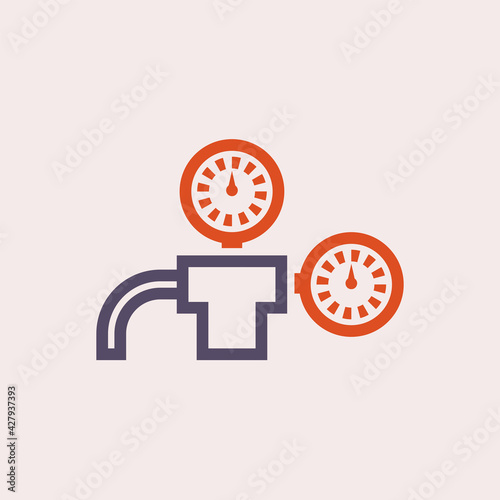 Gas cylinder and welding equipment vector icon. Consist of tank bottle, control valve, air flow regulator, pressure gauge or manometer and fuel gas i.e. acetylene, argon, oxygen, nitrogen for industry