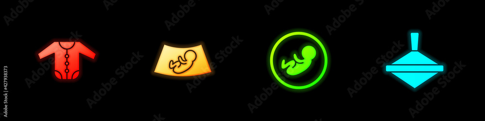 Set Baby clothes, Ultrasound of baby, and Whirligig toy icon. Vector Set Baby clothes, Ultrasound of baby, and Whirligig toy icon. Vector