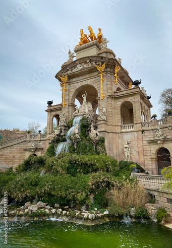 Cascada del Parc de la Ciutadella - fountain and monument with an arch. Ciutadella Park, Barcelona, Spain