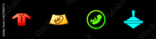 Set Baby clothes, Ultrasound of baby, and Whirligig toy icon. Vector