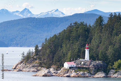 Point Atkinson Lighthouse in West Vancouver British Columbia taken from a Cruise ship passing by to Alaska photo