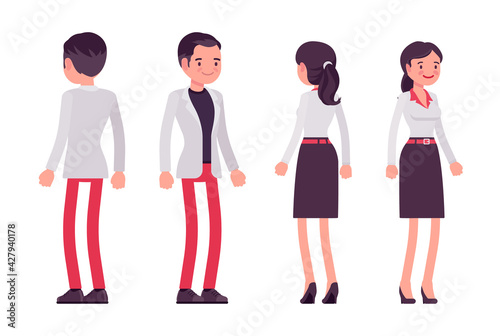 Smart young businessman, businesswoman entrepreneur, owner, business manager standing. Office worker professional look, casual attire. Vector flat style cartoon illustration isolated, white background