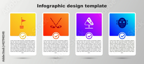 Set Location marker, Ice hockey sticks, Road sign avalanches and Hockey mask. Business infographic template. Vector