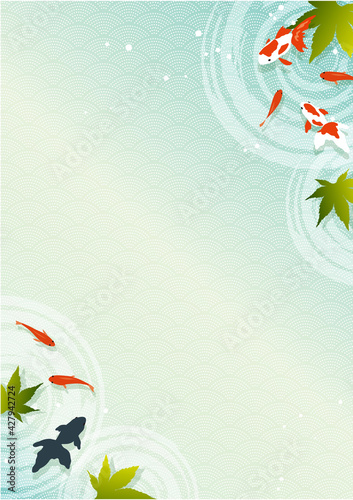 青紅葉と金魚の背景素材_夏のイメージ