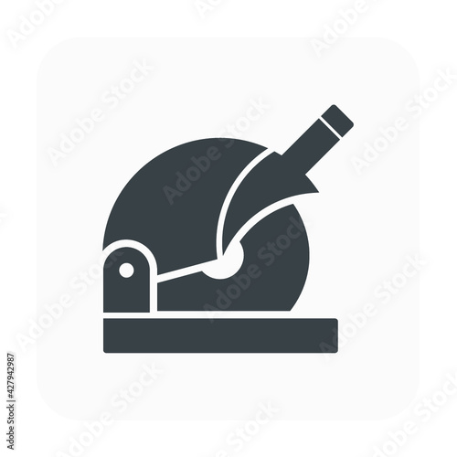 Chop saw vector icon. Also called cut-off, circular or abrasive saw. Electric power tools with diamond blade or cutting wheel. For cut wood structure, metal pipe, concrete or tile in construction work