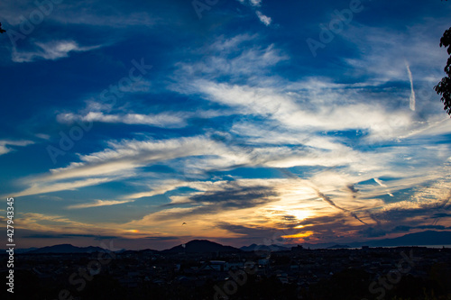 sunset sky streaked with clouds