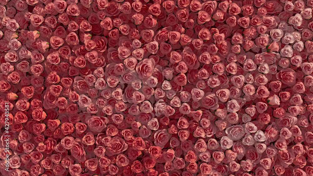 Pink, Vibrant Flower Blooms arranged in the shape of a wall. Romantic, Beautiful, Roses composed to create a Colorful floral background. 3D Render Pink, Vibrant Flower Blooms arranged in the shape of a wall. Romantic, Beautiful, Roses composed to create a Colorful floral background. 3D Render