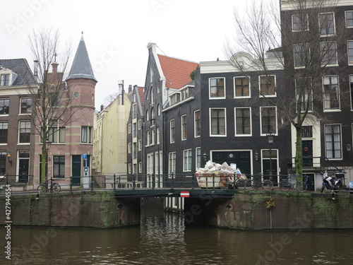 Amsterdam Canal Bridge with Traditional House Facades