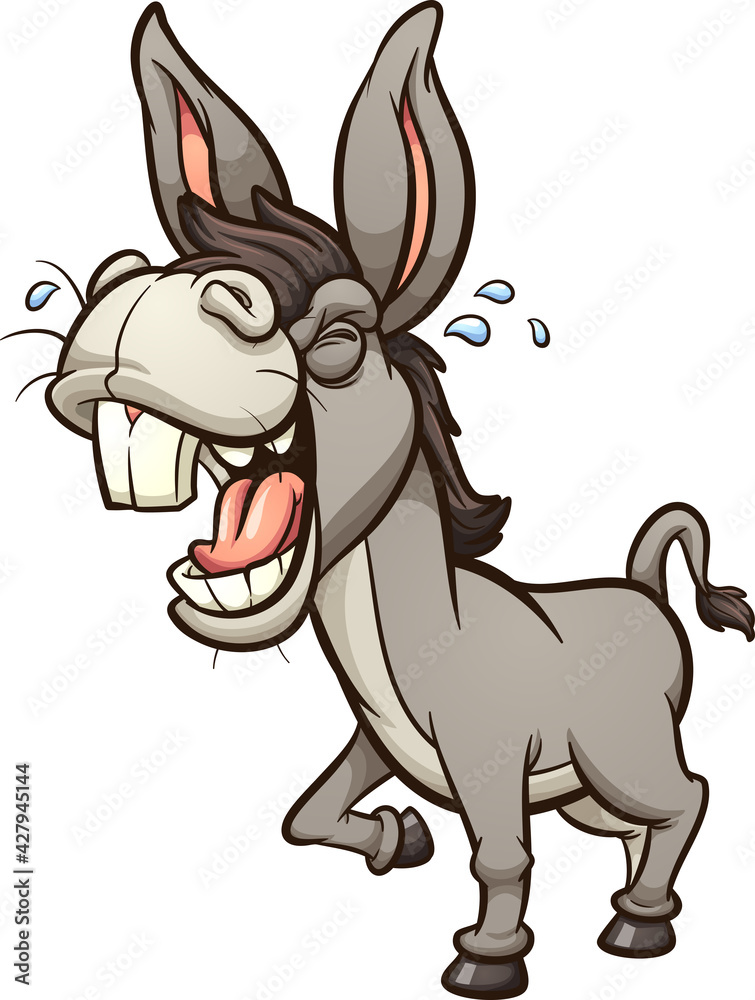 Stockvector Laughing and braying gray donkey or mule with big teeth in ...