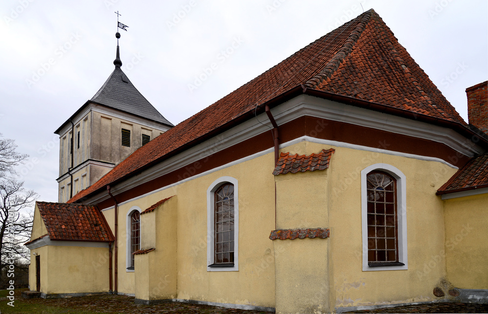 Built in the Gothic style in 1719, now the Catholic Church of Our Lady of Rosary in Szarejki in Masuria, Poland. The photos show a general view of the temple. Built in the Gothic style in 1719, now the Catholic Church of Our Lady of Rosary in Szarejki in Masuria, Poland. The photos show a general view of the temple.