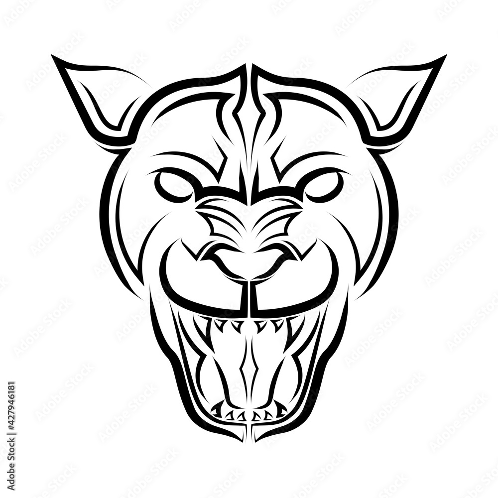 Black and white line art of cougar head. Good use for symbol, mascot, icon, avatar, tattoo, T Shirt design, logo or any design you want.
