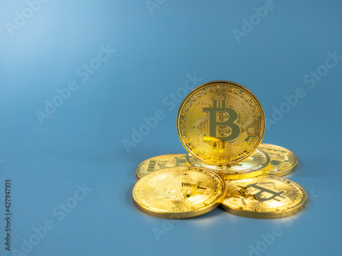BTC Bitcoin golden cryptocurrency digital money on the internet.