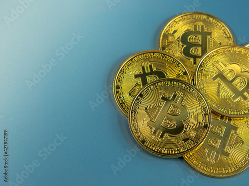 BTC Bitcoin golden cryptocurrency digital money on the internet.