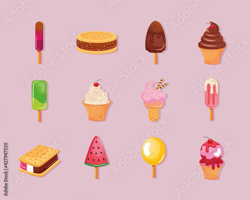 twelve iced confectionery icons