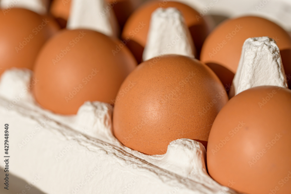 Chicken eggs in a paper carton