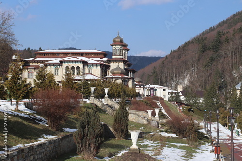 SLANIC MOLDOVA, BACAU, ROMANIA - MARCH 28, 2018: View of old casino and castle hotels, in Slanic Moldova, Romania photo