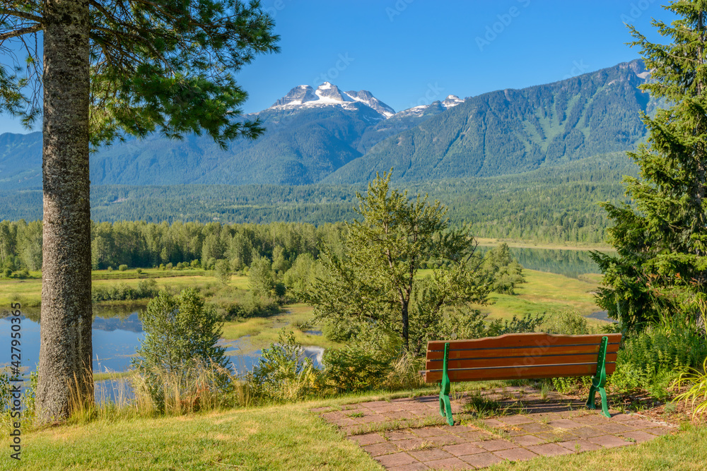 Picnic table at the beach of a lake, Vancouver, Canada