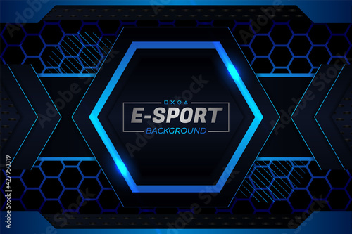 Modern Futuristic Style E-Sports Concept Hexagon Blue Glow In The Dark Background
