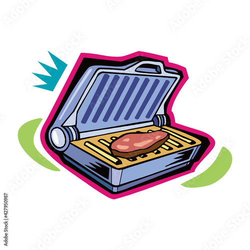 Meat is cooked in a brazier isolated on a white background in EPS10