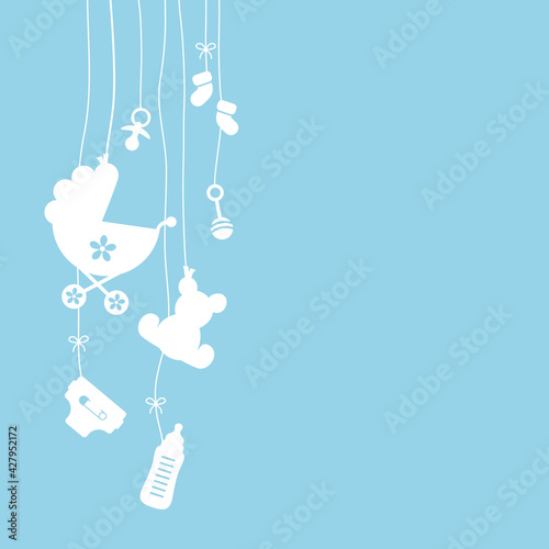 Links Hängende Baby Icons Silhouette Junge Weiß Blau