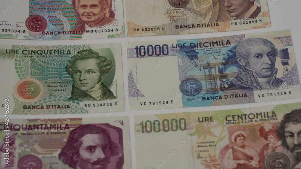 Europe, Italy , Milan April 2021 - Old vintage lira italian money banknote before Euro cash 