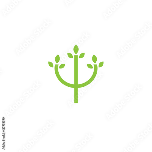 Green Greek letter Psi with leaf. Neuropsychology and psychology logo isolated on white.