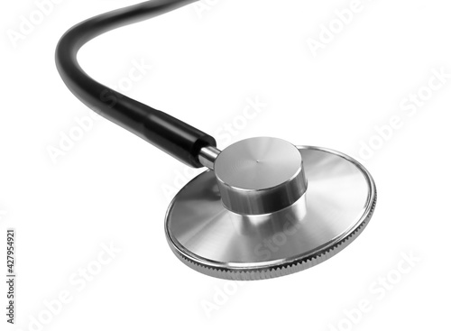 Black stethoscope isolated on white background. Stock photo.