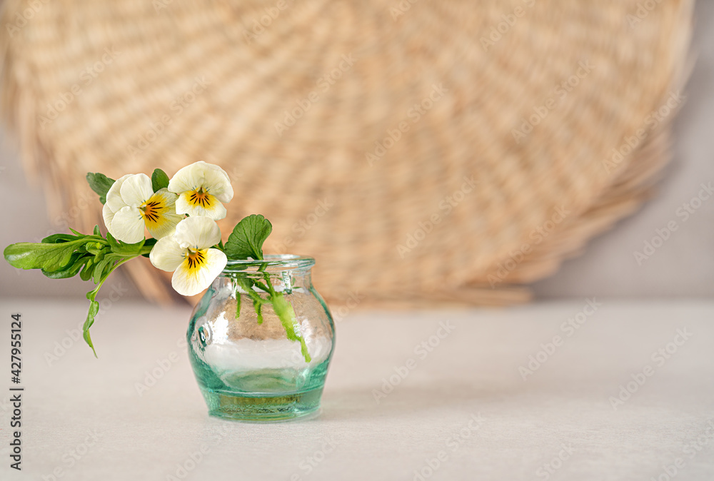 Wild flowers in glass vase.Rustic photography.Still life.Copy spase.. Wild flowers in glass vase.Rustic photography.Still life.Copy spase..