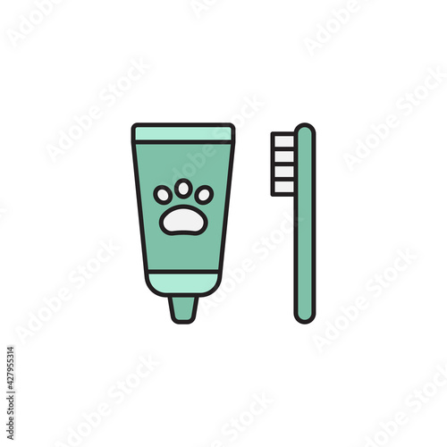 Dental hygiene for pets icon isolated on white background. Toothbrush and toothpaste. Teeth cleaning. Vector