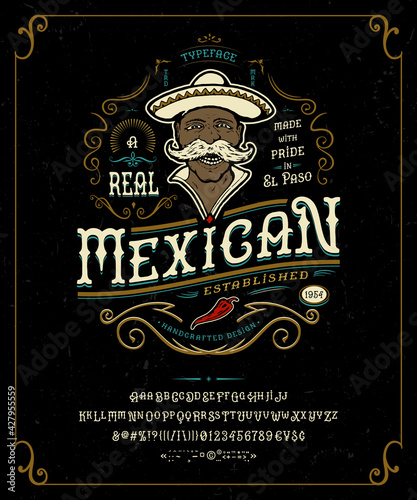 Font Mexican. Craft retro vintage typeface design.