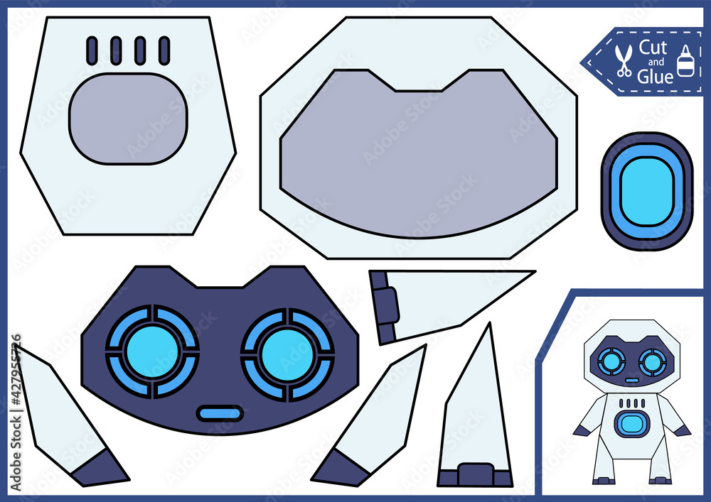 Kids craft activity page. Cut and glue the paper a cute robot. Simple ...