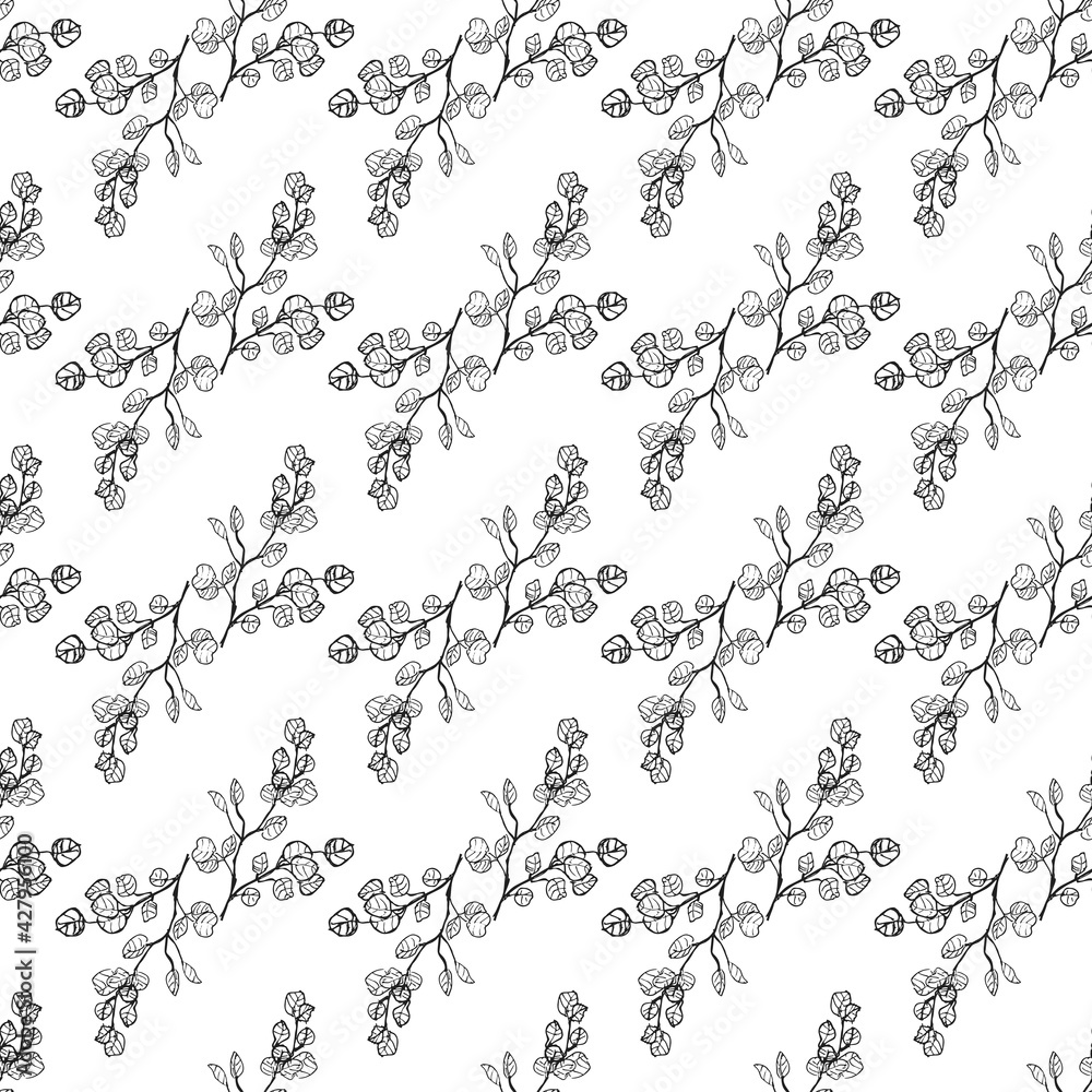 Vector seamless pattern with hand drawn sloppy branch on white background