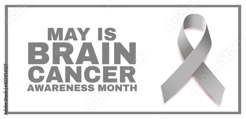 Brain cancer awareness month concept. Banner with text and grey ribbon.  Vector illustration. ..