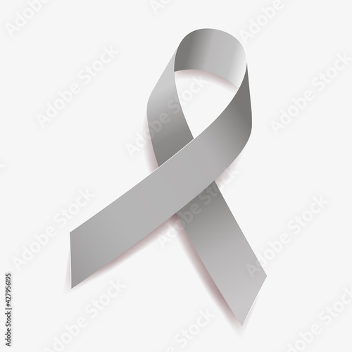 Grey ribbon awareness Brain Tumors, Allergies, Brain Cancer, Asthma, Diabetes, Aphasia, Mental Illness. Isolated on white background. Vector  illustration.