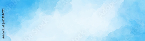 Pastel blue and white watercolor background design with soft texture and abstract cloudy border illustration
