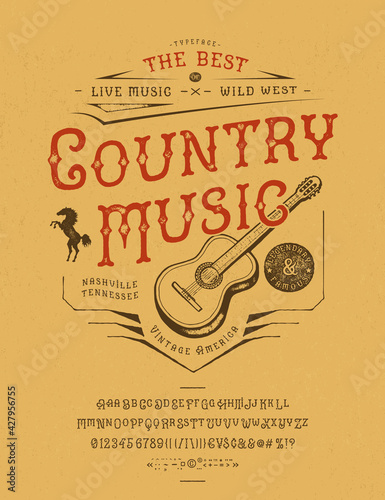 Font Country music. Craft retro vintage typeface