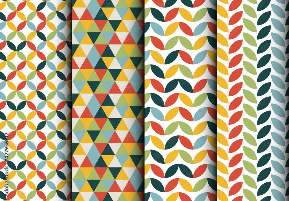 Four Various Retro Pattern with Abstract Geometry Shapes Stock Template ...