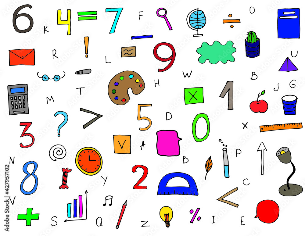 Naklejka premium Colorful doodles school set on white background